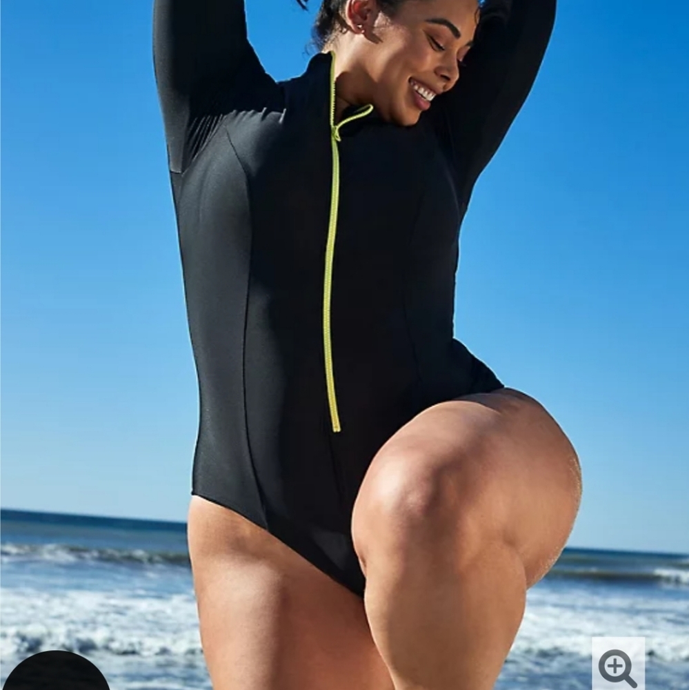 Torrid Black One Piece Swimsuit with Neon Accents